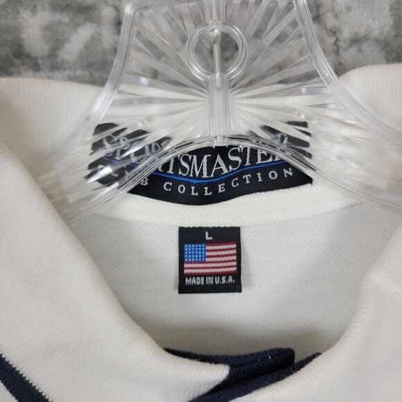 Stagehands Union NYC Polo Shirt Men's Large White Navy New York USA Made - Picture 5 of 11